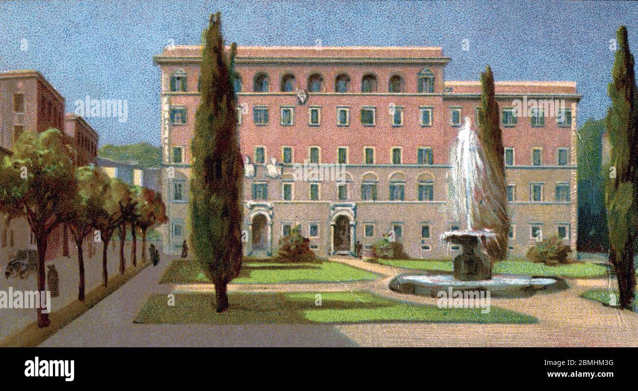 'Vue du palais de Justice, cite du Vatican, Italie' (Vista del palazzo di Giustizia, Città del Vaticano, Italia) Chromolithographie du debut du 20eme si Foto Stock