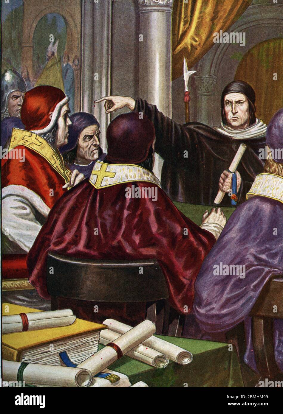 Querelle des investtures (1075-1122) : un synode d'eveques germaniques, conseillers de l'empereur Henri IV, reuni a Worms en janvier 1076 demande au Foto Stock