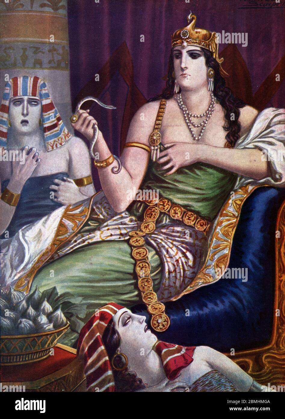 Antichite egyptienne : 'la mort de Cleopatre' la reine d'Egypte Cleopatre VII Thea Philopator (69-30 Avant JC) se suicide en se faisant mordre par deu Foto Stock