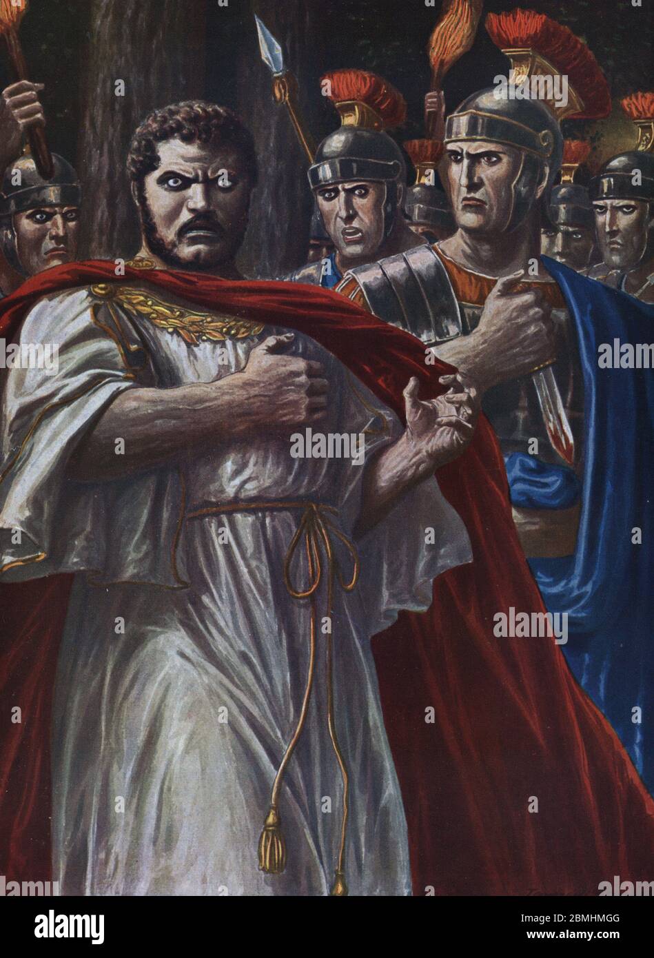 Antichite romaine : 'la mort de l'empereur romain Caracalla, assassino pres de Harran le 8 avril 217, d'un coup de glaive, par Martialis, un des offi Foto Stock