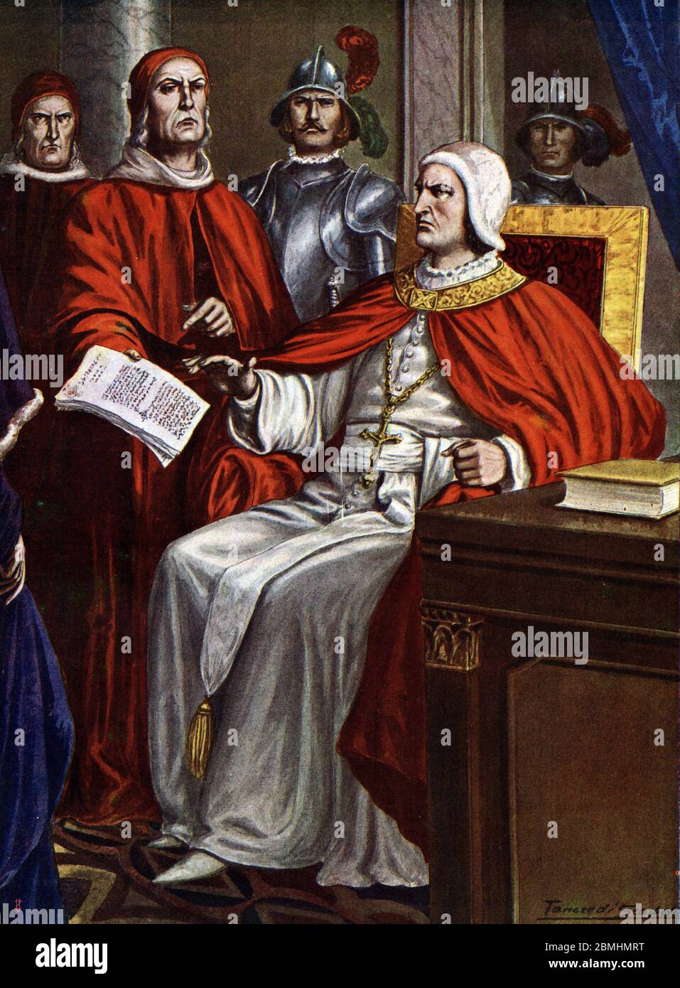 'Le Pape Clement VI (1291-1352) fait porter un ultimatum a la famille Visconti, 1351' (Papa Clemente VI negazione con la famiglia Visconti, 1351) Ill Foto Stock