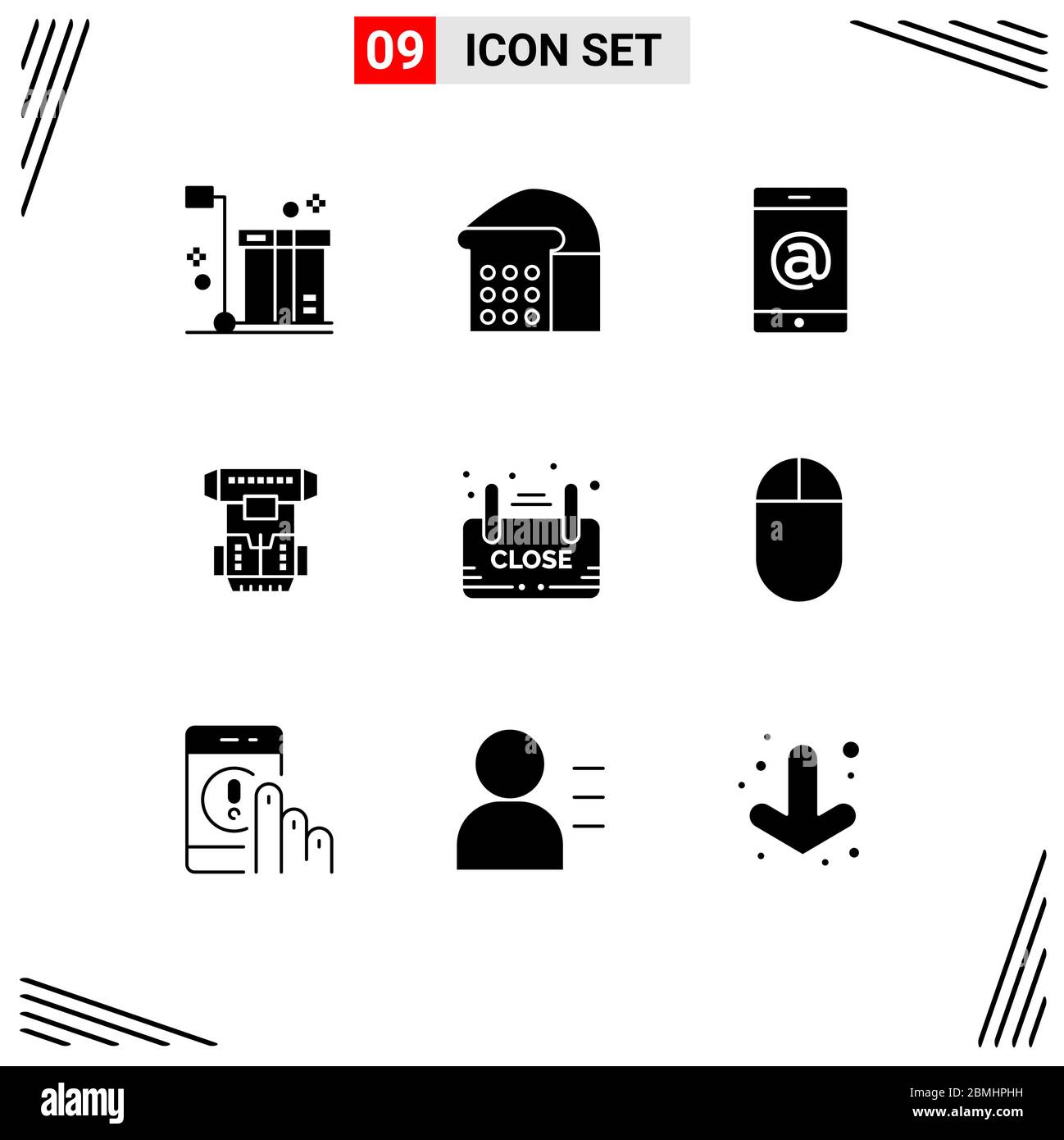 9 Universal Solid Glyph segni simboli di scheda, crioterapia, mobile, crionics, elementi di design vettoriale da camera Illustrazione Vettoriale