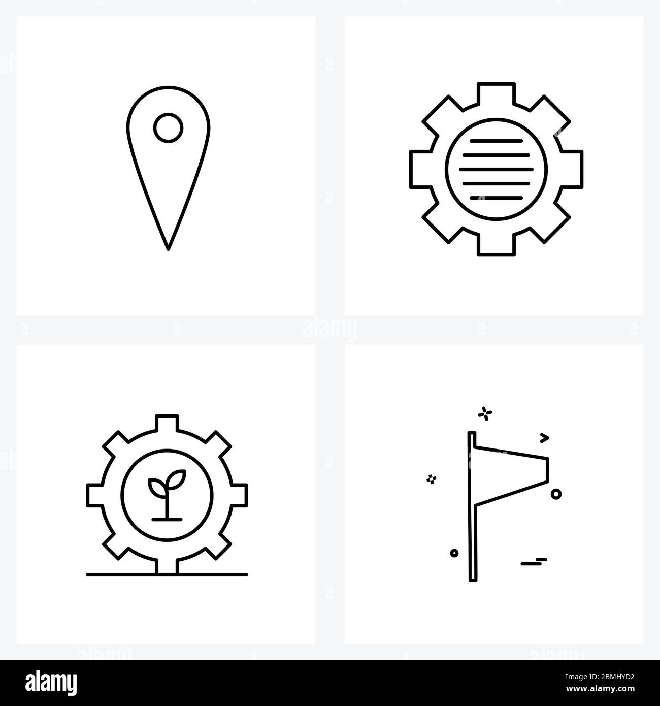 4 icone universali pixel Perfect simboli di posizione, riciclaggio, impostazione, eco, design flag illustrazione vettoriale Illustrazione Vettoriale