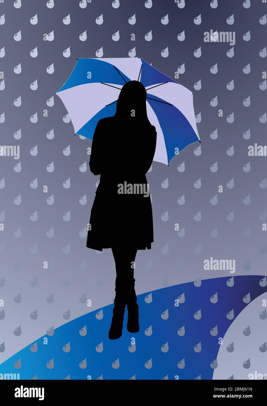 ragazza carina con cappotto che cammina sotto la pioggia Illustrazione Vettoriale