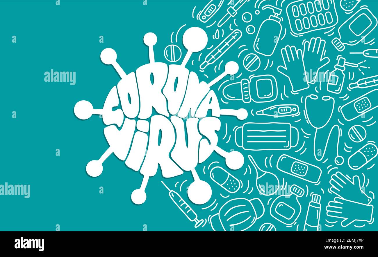 Logo vettore segno di attenzione coronavirus banner. Illustrazione per la protezione contro i virus per banner o poster. Pandemico concetto medico con pericoloso Illustrazione Vettoriale