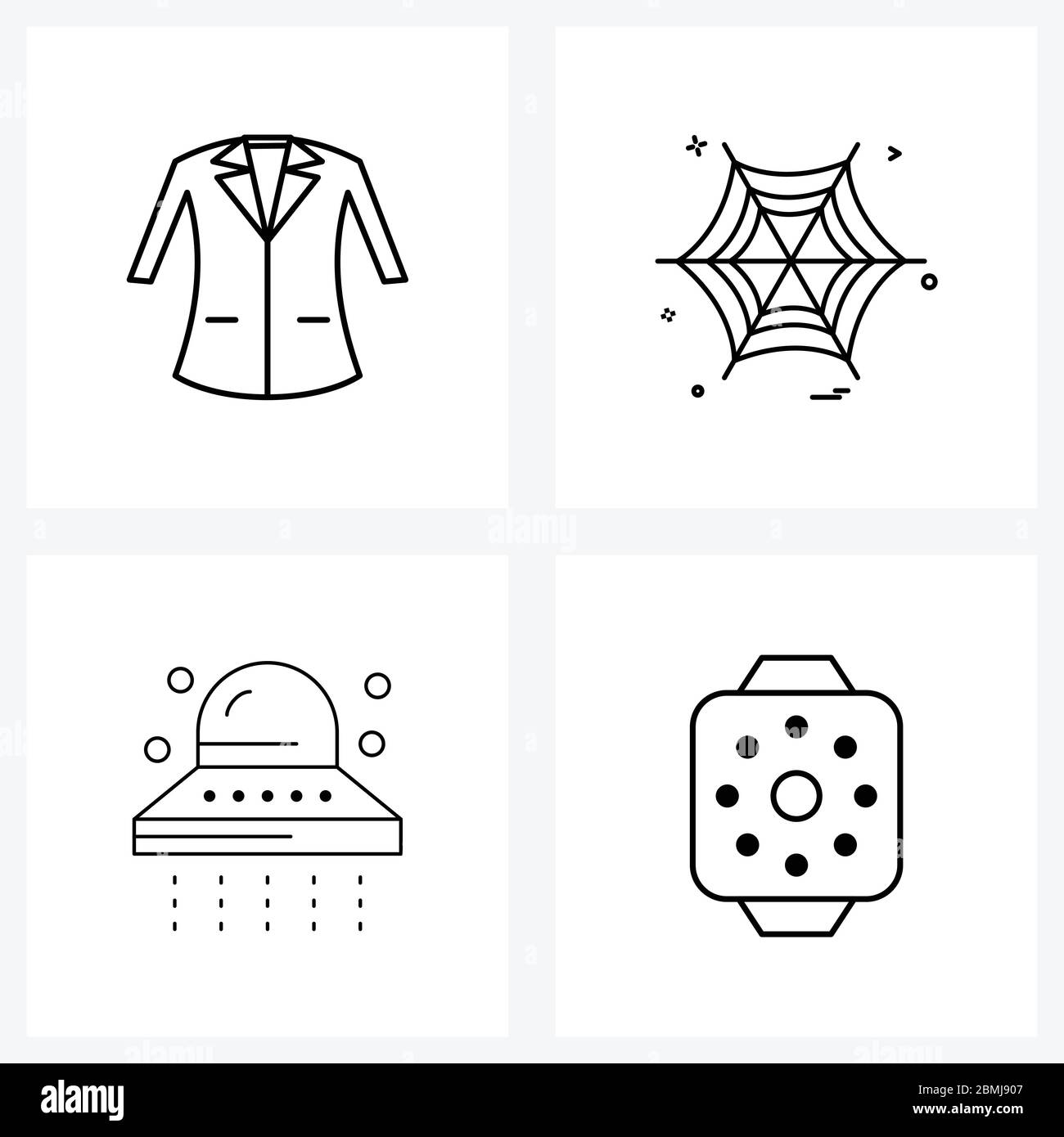 Modern Vector Line Illustrazione di 4 icone semplici di linea di cappotto, astronave, abito, insetto, intelligente orologio Vector Illustrazione Illustrazione Vettoriale