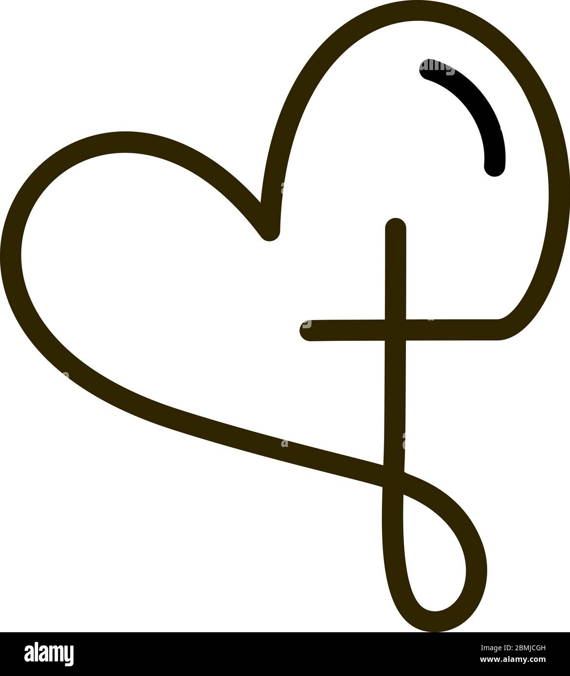 Croce religiosa astratta e icona del cuore. Logo Christian Love. Illustrazione del vettore monolina Illustrazione Vettoriale