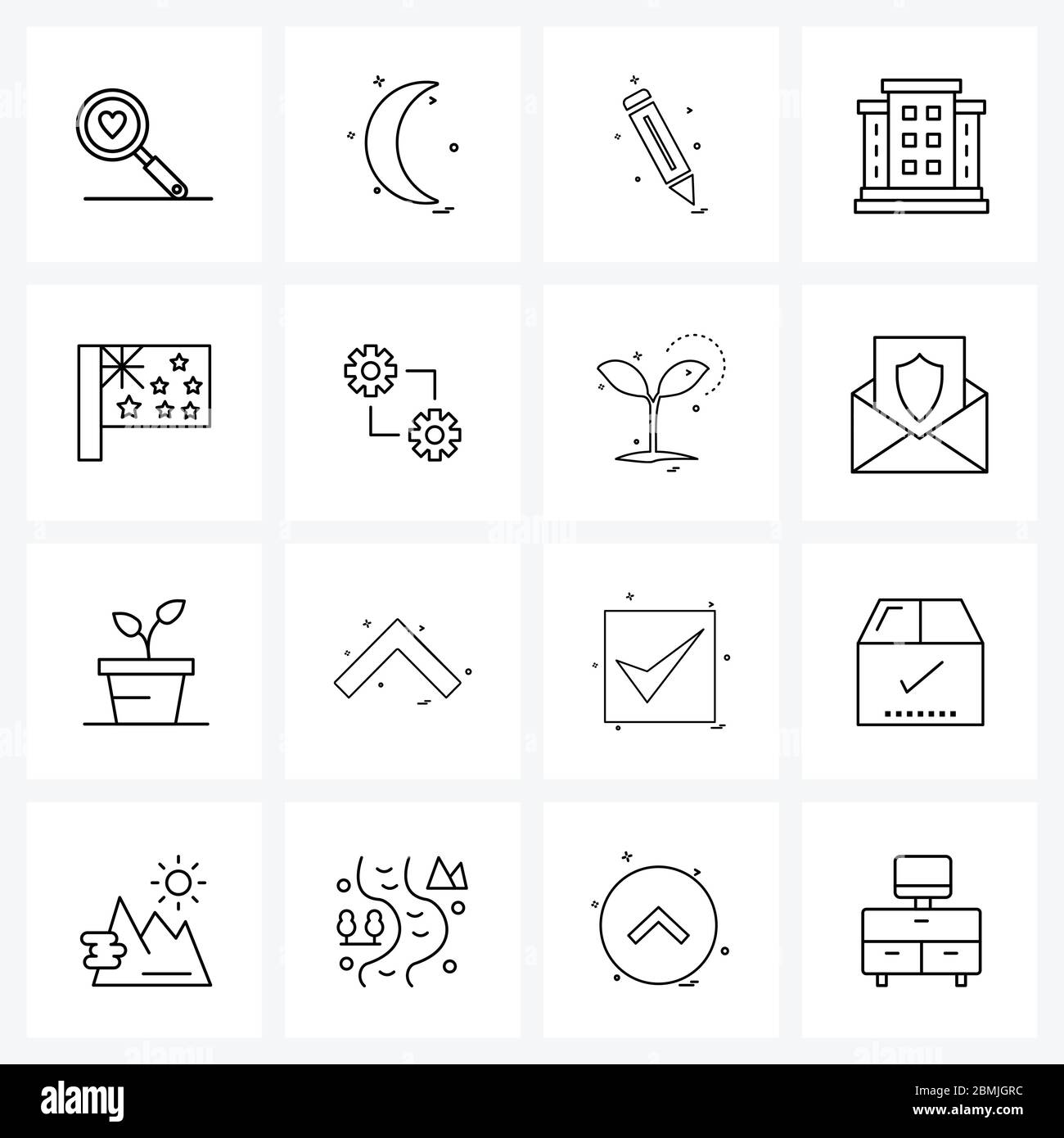 Mobile UI linea icona Set di 16 pittogrammi moderni di Australia, istruzione, penna, università, illustrazione vettoriale Illustrazione Vettoriale
