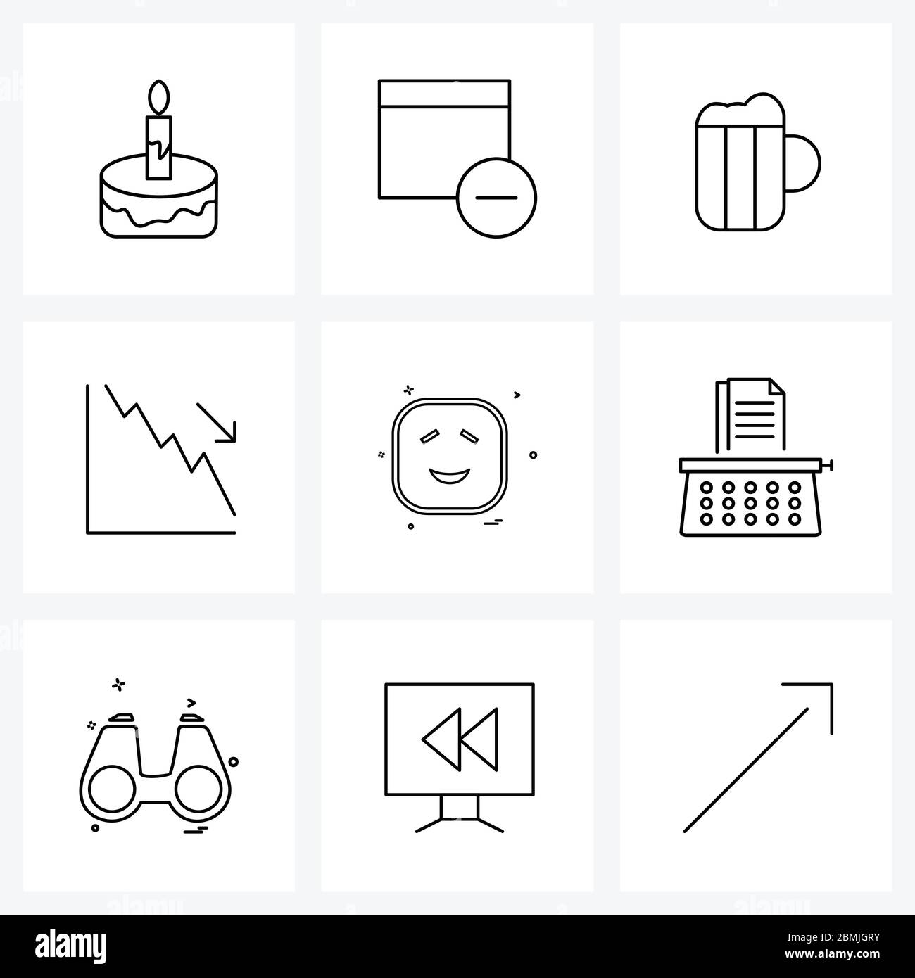 Simboli isolati Set di 9 icone di linea semplice di emoji, freccia, web, grafico, grafico, grafico di analisi Illustrazione vettoriale Illustrazione Vettoriale