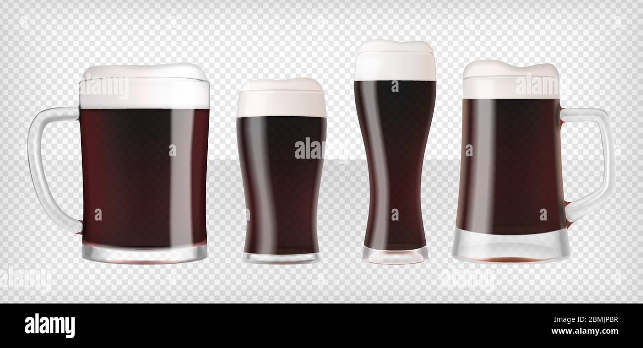 Tre diversi bicchieri e tazze di birra scura Illustrazione Vettoriale