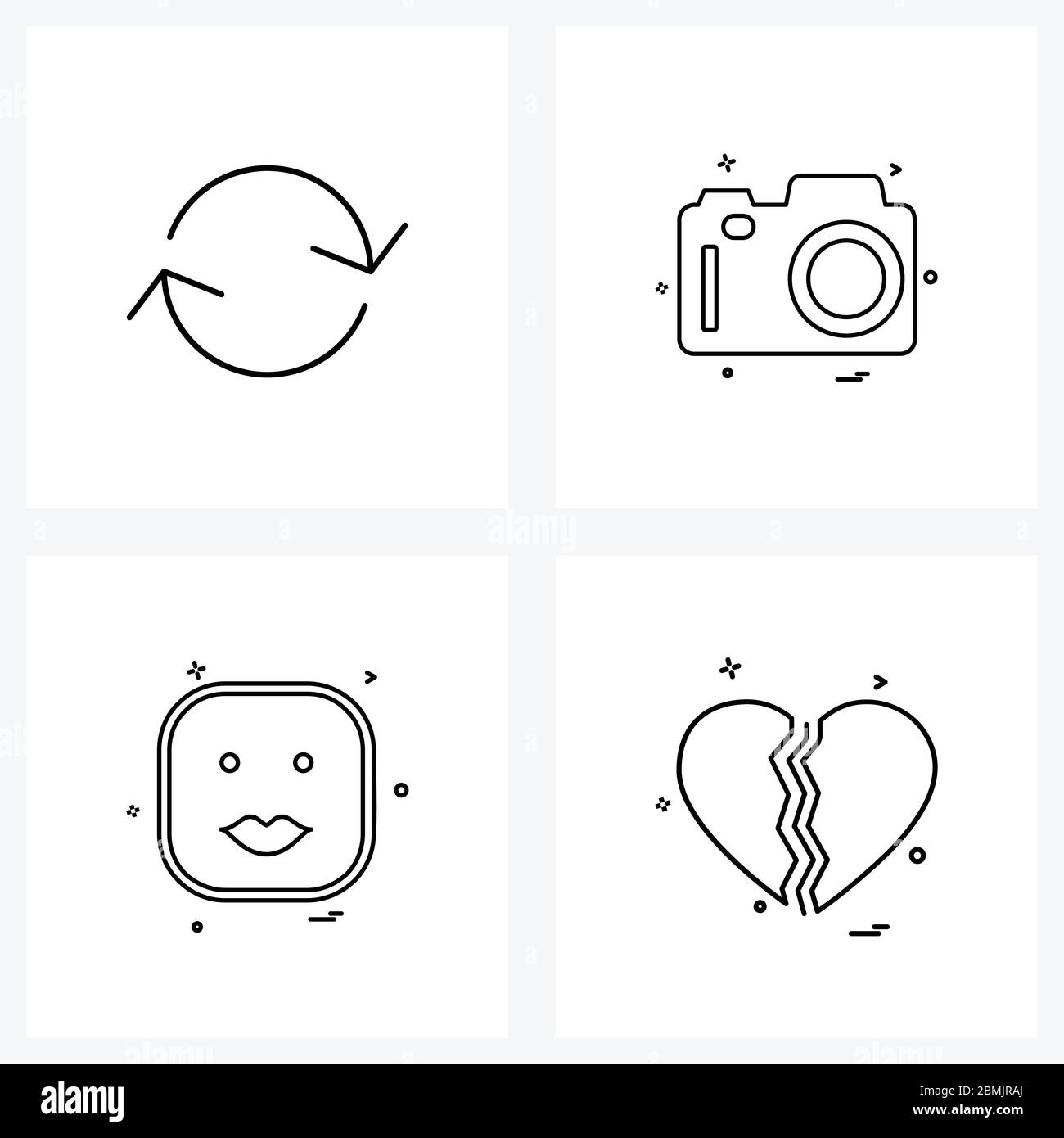 4 Set di icone della linea di interfaccia di simboli moderni su aggiornamento, emote, fotocamera, foto, emoji Vector Illustration Illustrazione Vettoriale