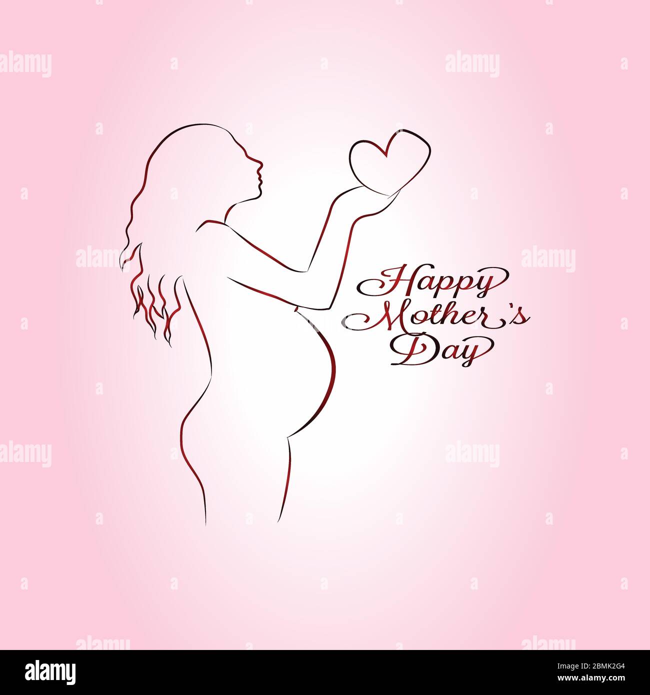 Felice giorno delle madri - silhouette di una ragazza incinta. Disegno di stampa a gradiente. Biglietto di auguri per la madre. Illustrazione Vettoriale