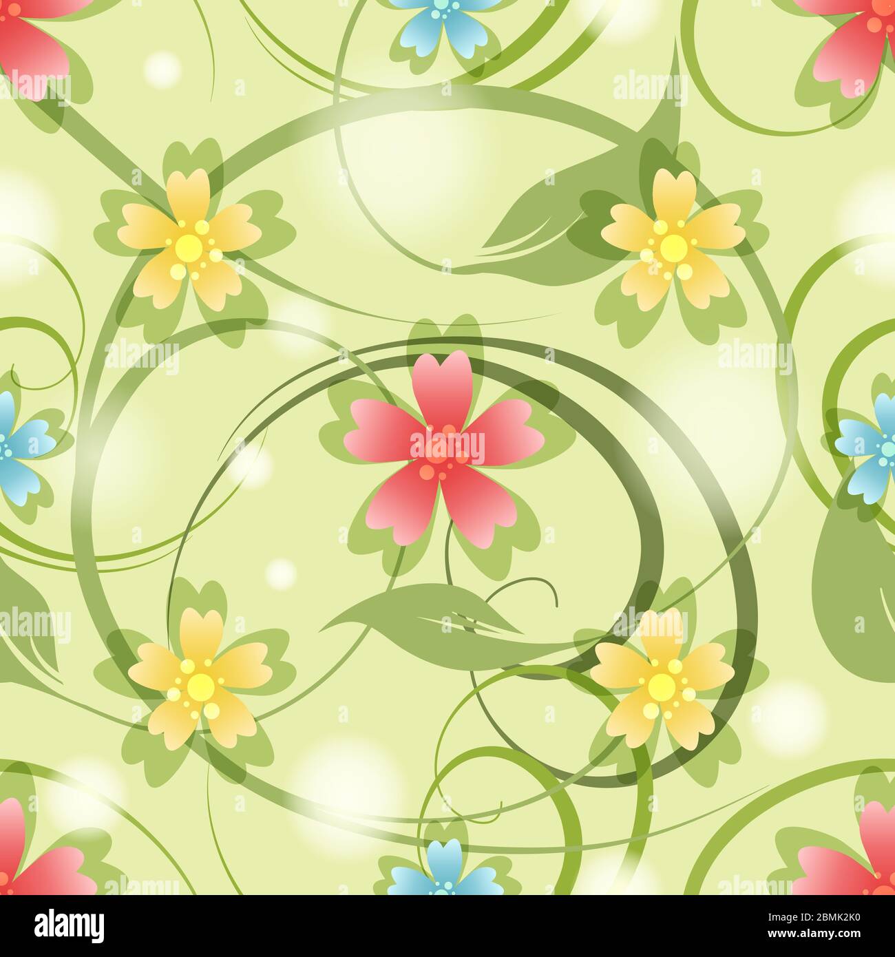 Modello senza cuciture con fiori e foglie di meddow colorati. Illustrazione vettoriale. Illustrazione Vettoriale