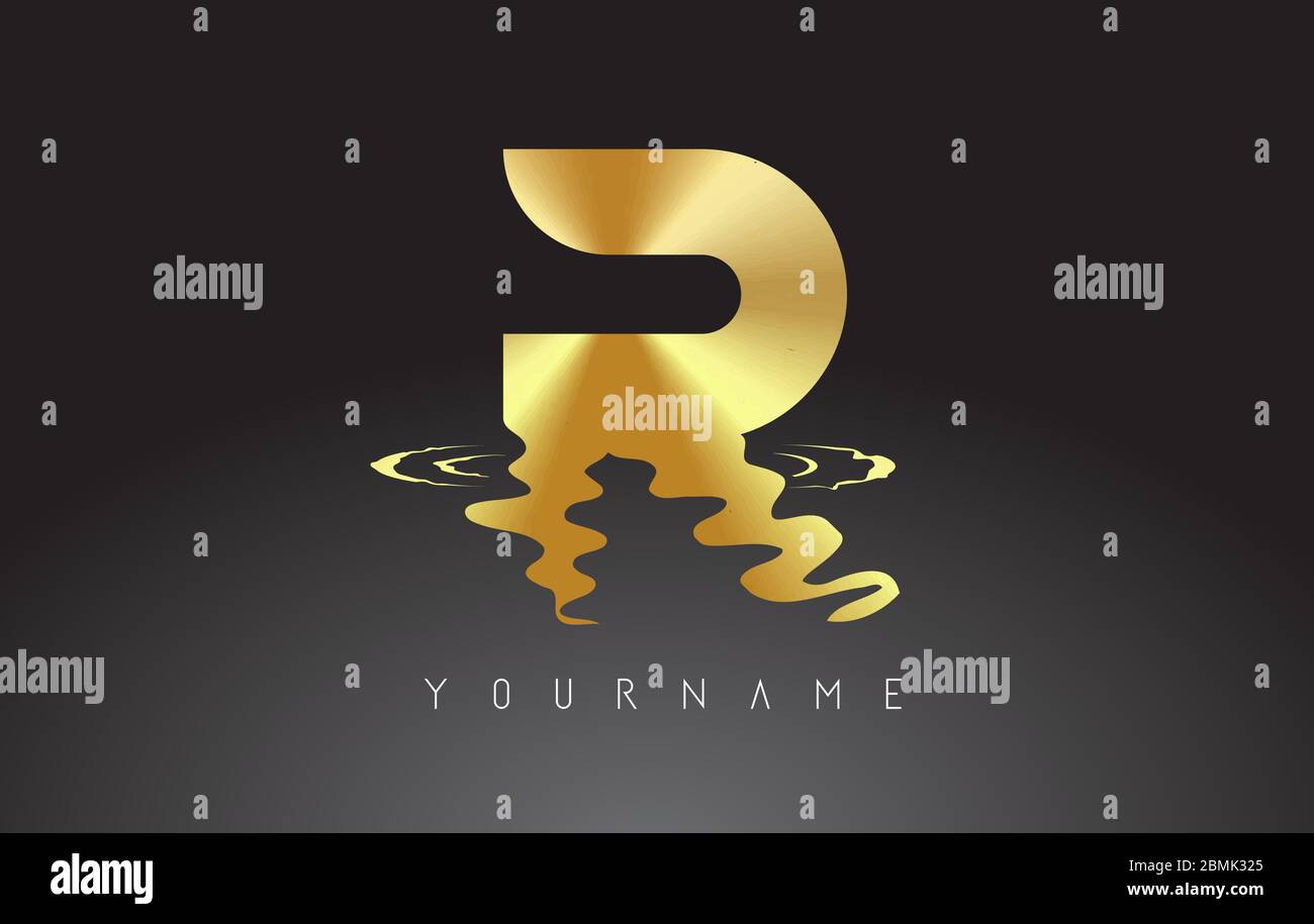 Disegno del logo della lettera R con illustrazione vettoriale dell'effetto acqua. Modello R per le aziende di marca. Illustrazione Vettoriale