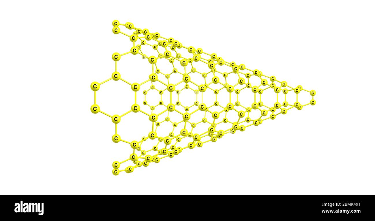 I nanoconi di carbonio sono strutture coniche che sono realizzate prevalentemente in carbonio e che hanno almeno una dimensione dell'ordine di un micrometro o. Foto Stock