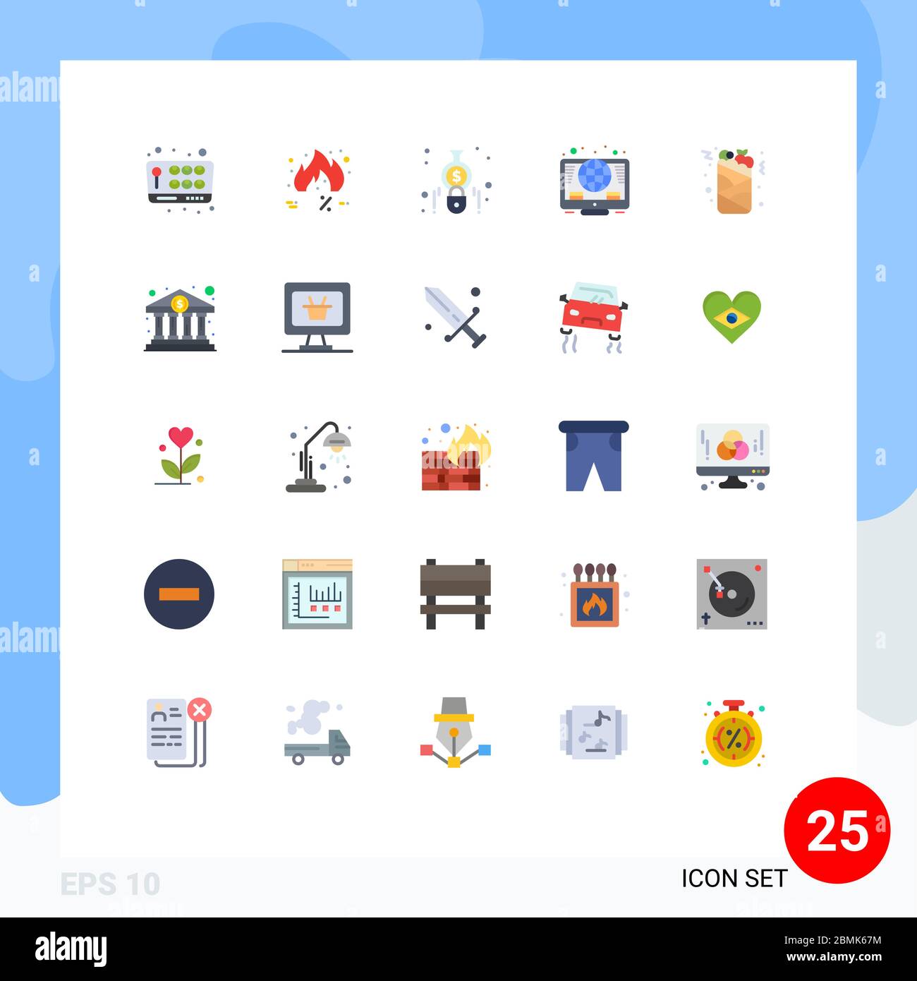 Pacchetto icone vettore di 25 simboli e insegne per CAN, investimento, tendenze, globale, finanza elementi di progettazione vettoriale modificabili Illustrazione Vettoriale