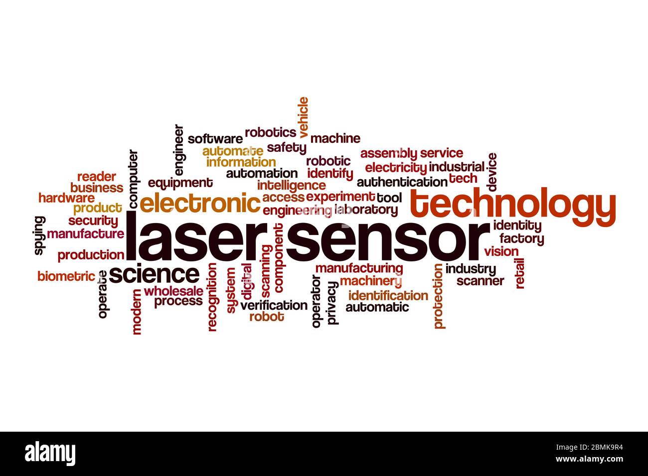 Concetto di nuvola di parole con sensore laser su sfondo bianco Foto Stock