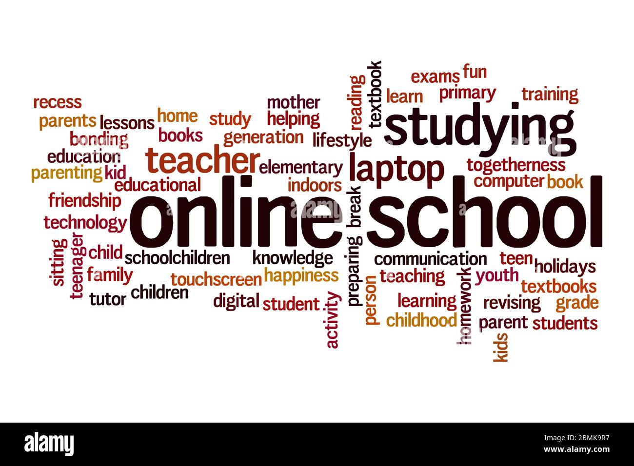 Concetto di nuvola di parole della scuola online su sfondo bianco Foto Stock