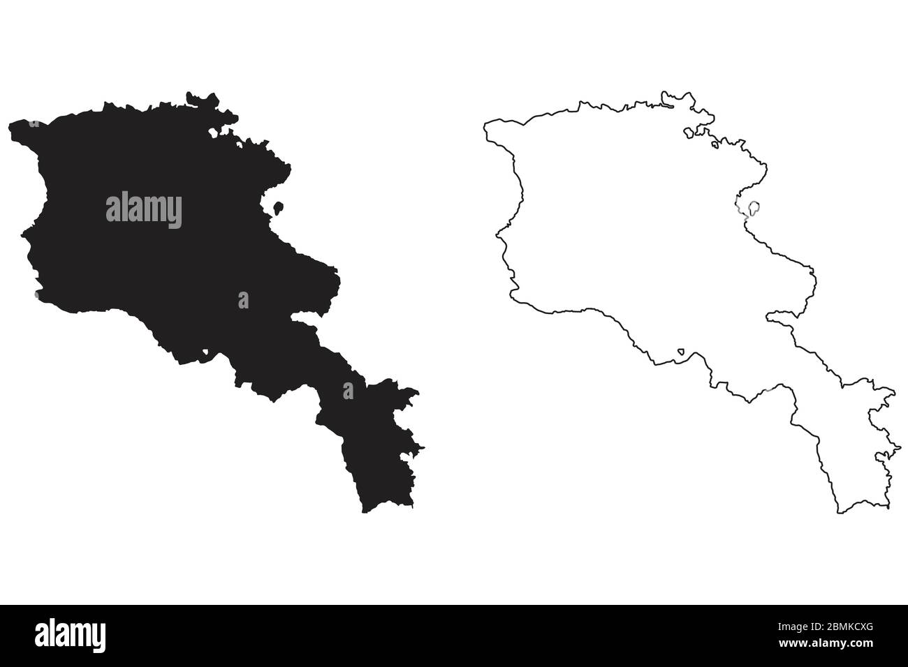 Armenia Mappa di Paese. Silhouette e profilo neri isolati su sfondo bianco. Vettore EPS Illustrazione Vettoriale