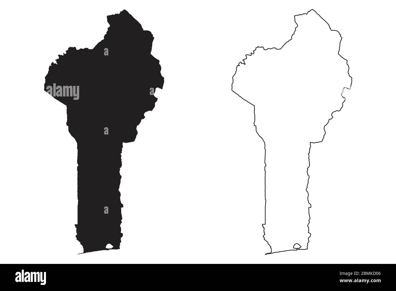 Mappa di Benin. Silhouette e profilo neri isolati su sfondo bianco. Vettore EPS Illustrazione Vettoriale