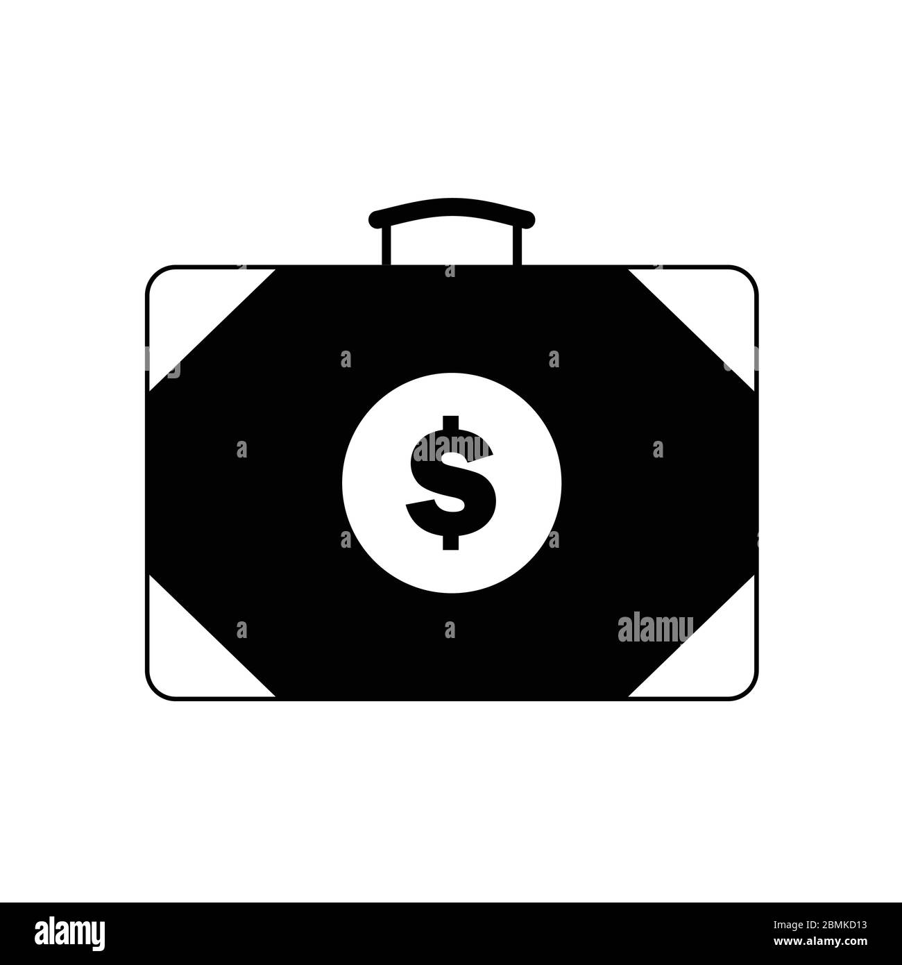 Borsa Business Briefcase con simbolo del dollaro. Illustrazione del pittogramma delle icone in bianco e nero. Illustrazione Vettoriale