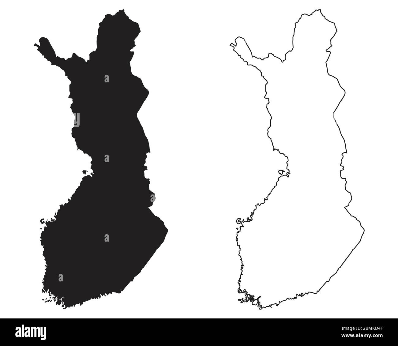 Finlandia Mappa dei Paesi. Silhouette e profilo neri isolati su sfondo bianco. Vettore EPS Illustrazione Vettoriale