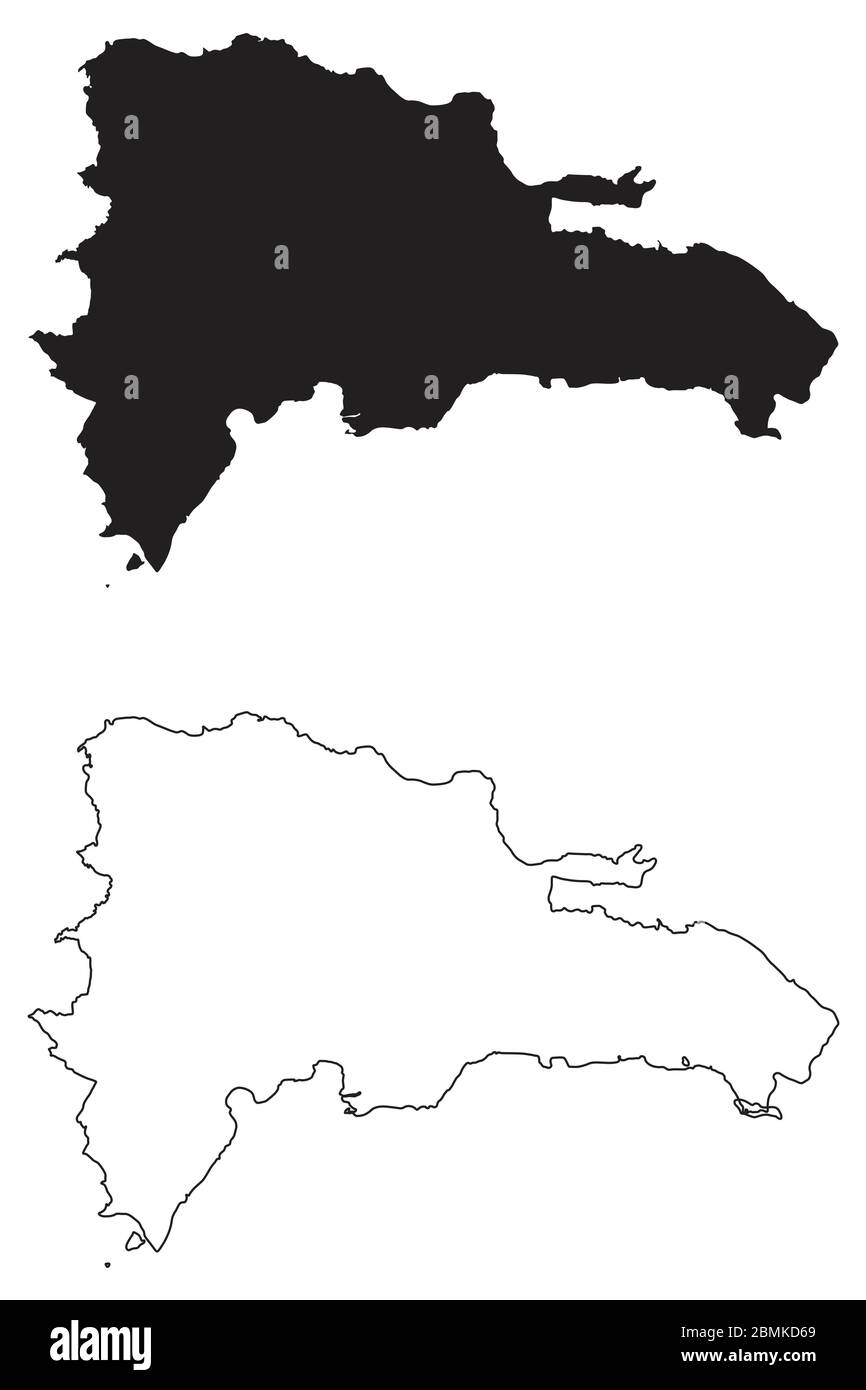 Repubblica Dominicana Paese Mappa. Silhouette e profilo neri isolati su sfondo bianco. Vettore EPS Illustrazione Vettoriale