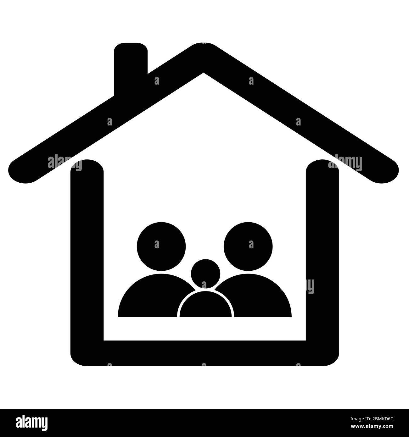 Soggiorno in famiglia a Home Quarantine. Icona raffigurativa del pittogramma in bianco e nero Illustrazione Vettoriale