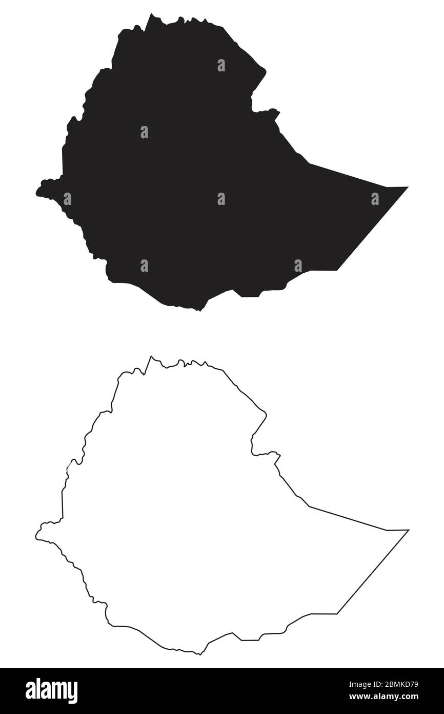 Etiopia Mappa dei Paesi. Silhouette e profilo neri isolati su sfondo bianco. Vettore EPS Illustrazione Vettoriale