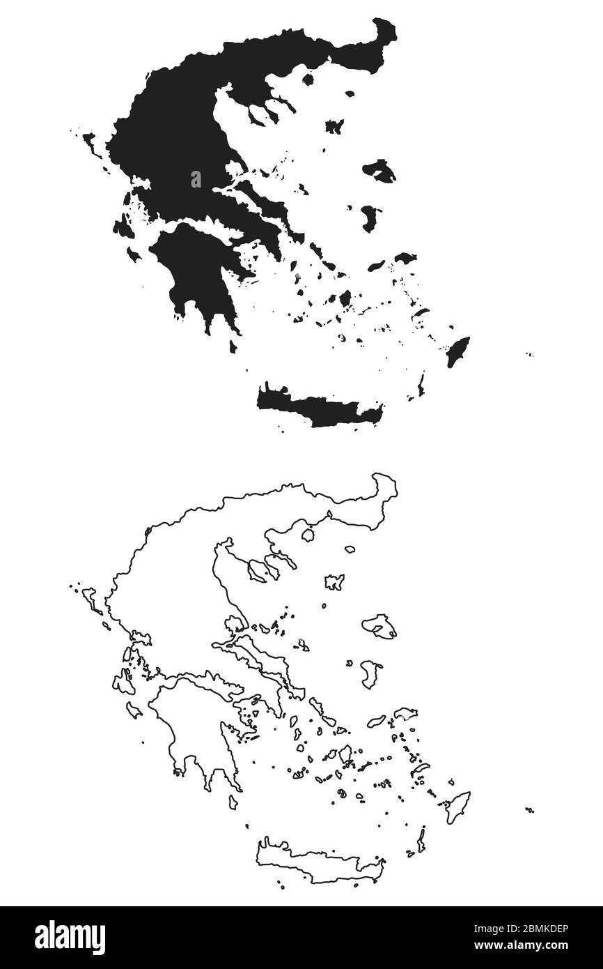 Grecia Mappa dei Paesi. Silhouette e profilo neri isolati su sfondo bianco. Vettore EPS Illustrazione Vettoriale