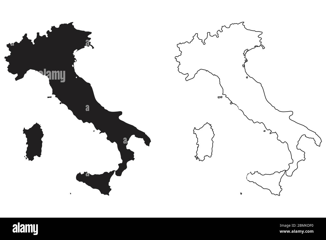 Mappa Paese Italia. Silhouette e profilo neri isolati su sfondo bianco. Vettore EPS Illustrazione Vettoriale