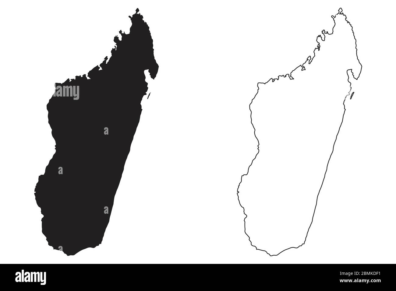 Mappa della campagna del Madagascar. Silhouette e profilo neri isolati su sfondo bianco. Vettore EPS Illustrazione Vettoriale