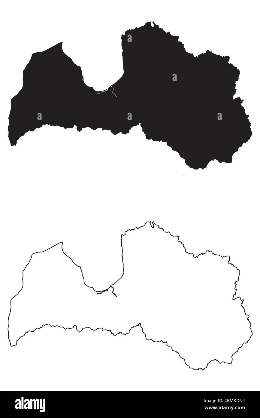 Lettonia Mappa del Paese. Silhouette e profilo neri isolati su sfondo bianco. Vettore EPS Illustrazione Vettoriale
