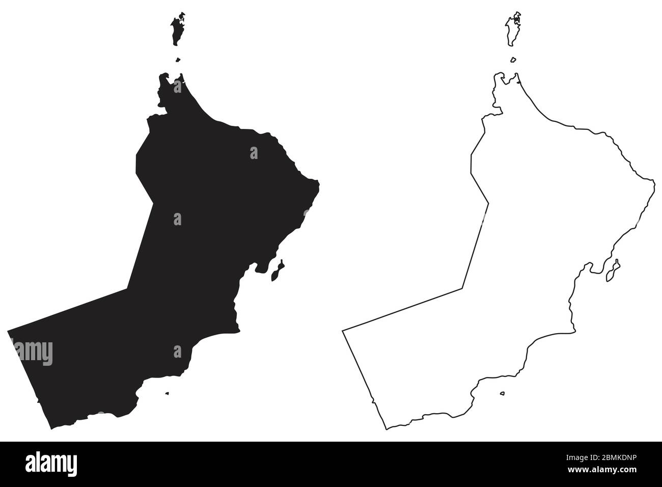 Mappa del paese dell'Oman. Silhouette e profilo neri isolati su sfondo bianco. Vettore EPS Illustrazione Vettoriale