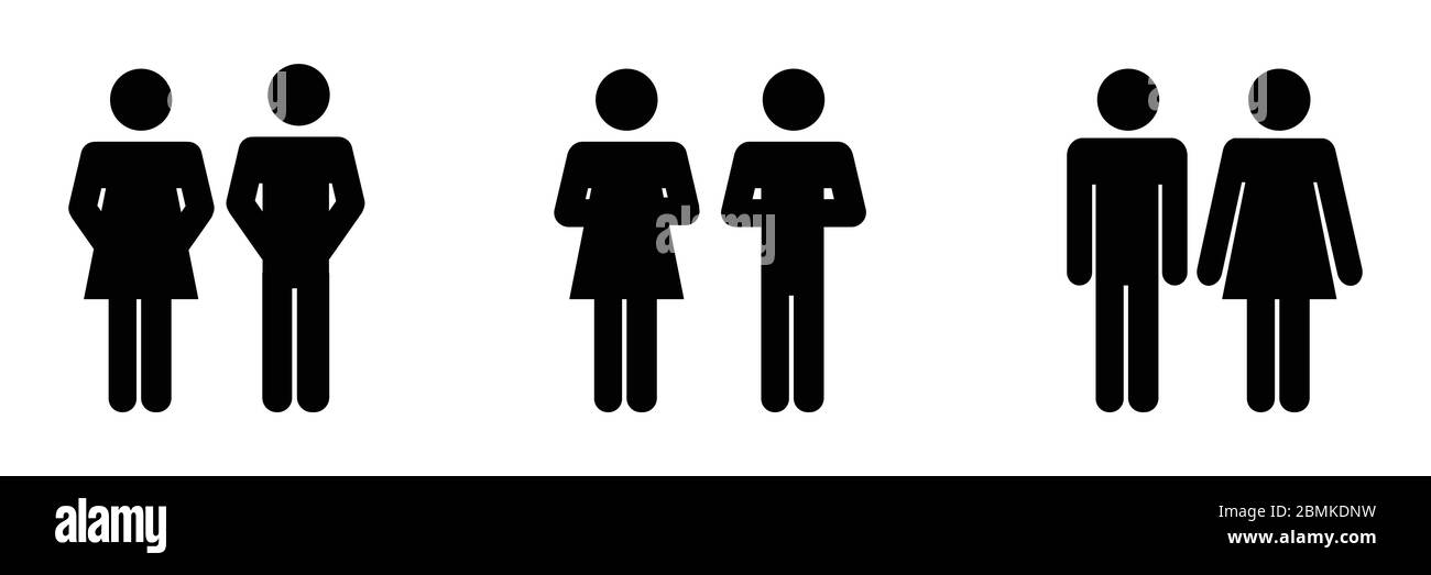 Uomo Donna posa varia. Icona a forma di bastoncino nero. Vettore EPS Illustrazione Vettoriale