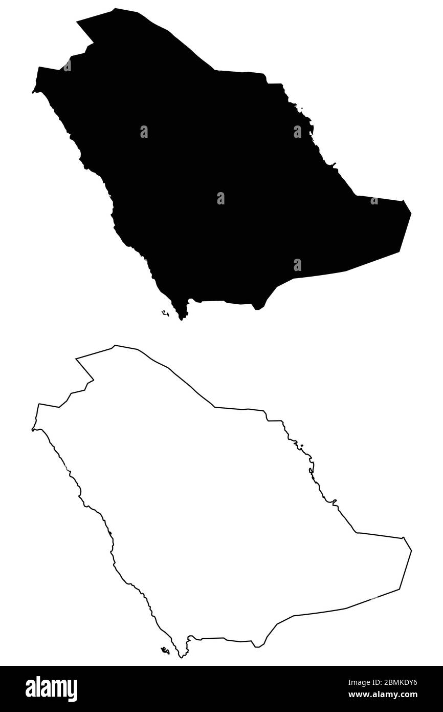 Arabia Saudita Paese Mappa. Silhouette e profilo neri isolati su sfondo bianco. Vettore EPS Illustrazione Vettoriale