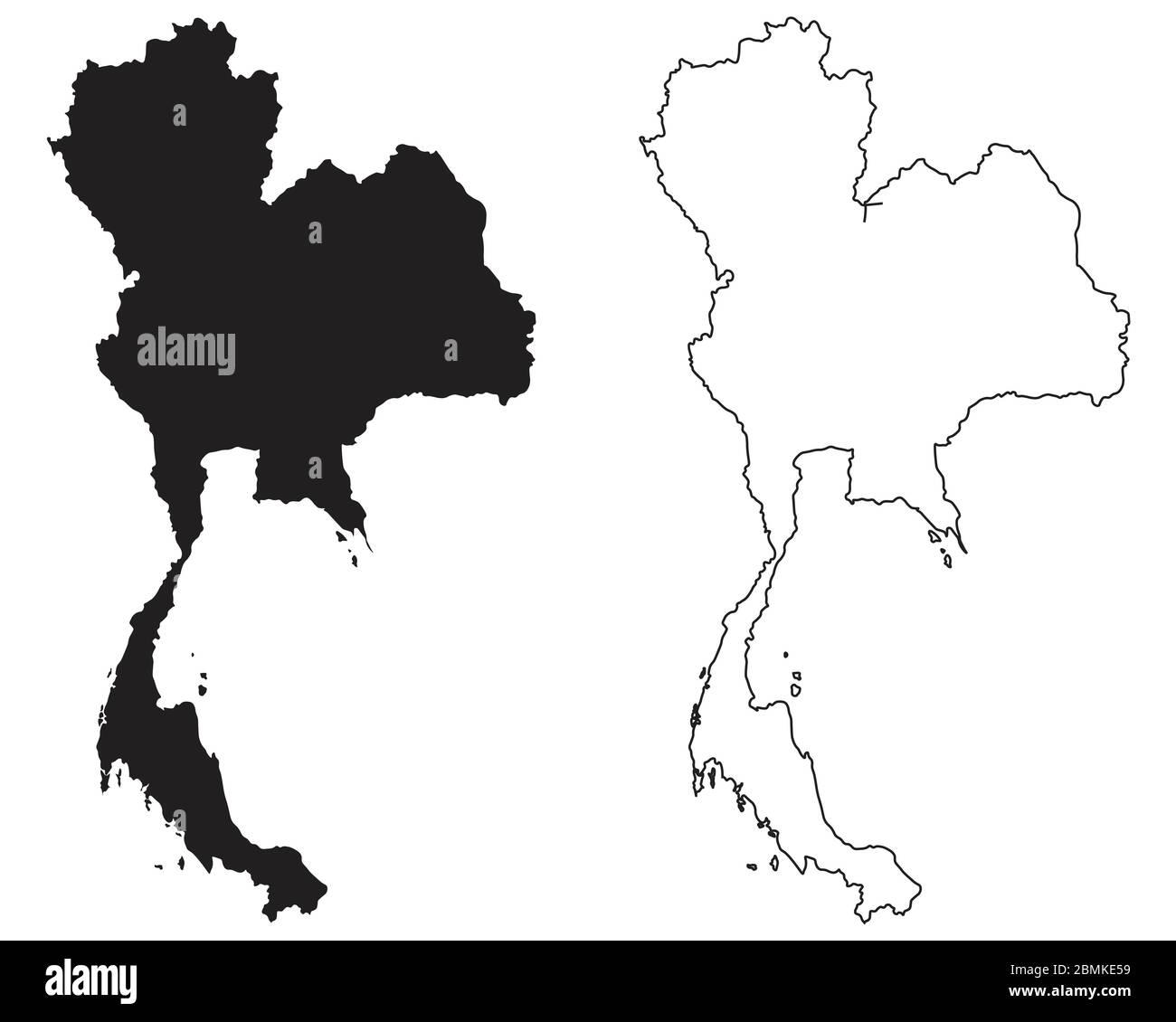 Mappa della Thailandia. Silhouette e profilo neri isolati su sfondo bianco. Vettore EPS Illustrazione Vettoriale