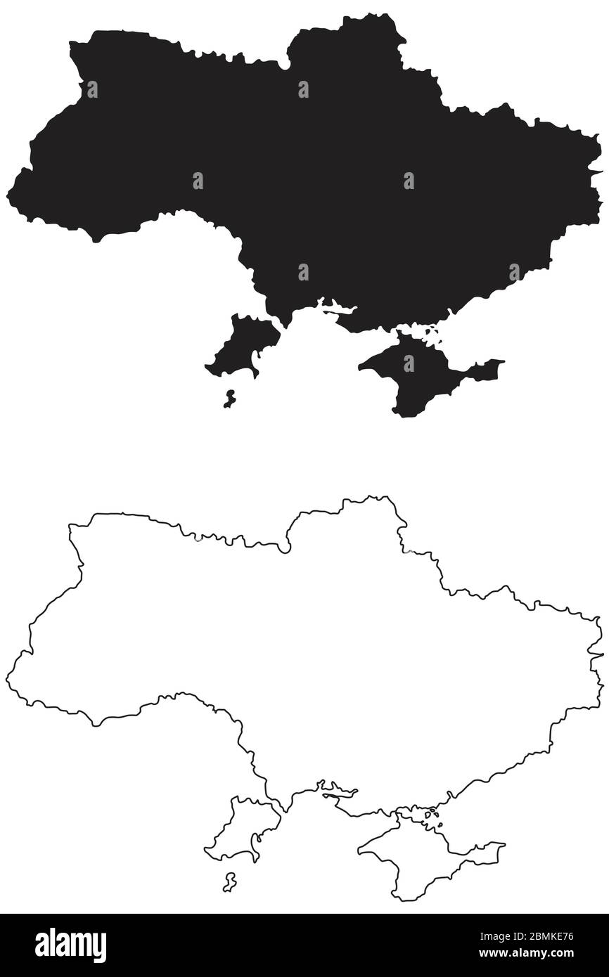 Mappa dei Paesi dell'Ucraina. Silhouette e profilo neri isolati su sfondo bianco. Vettore EPS Illustrazione Vettoriale