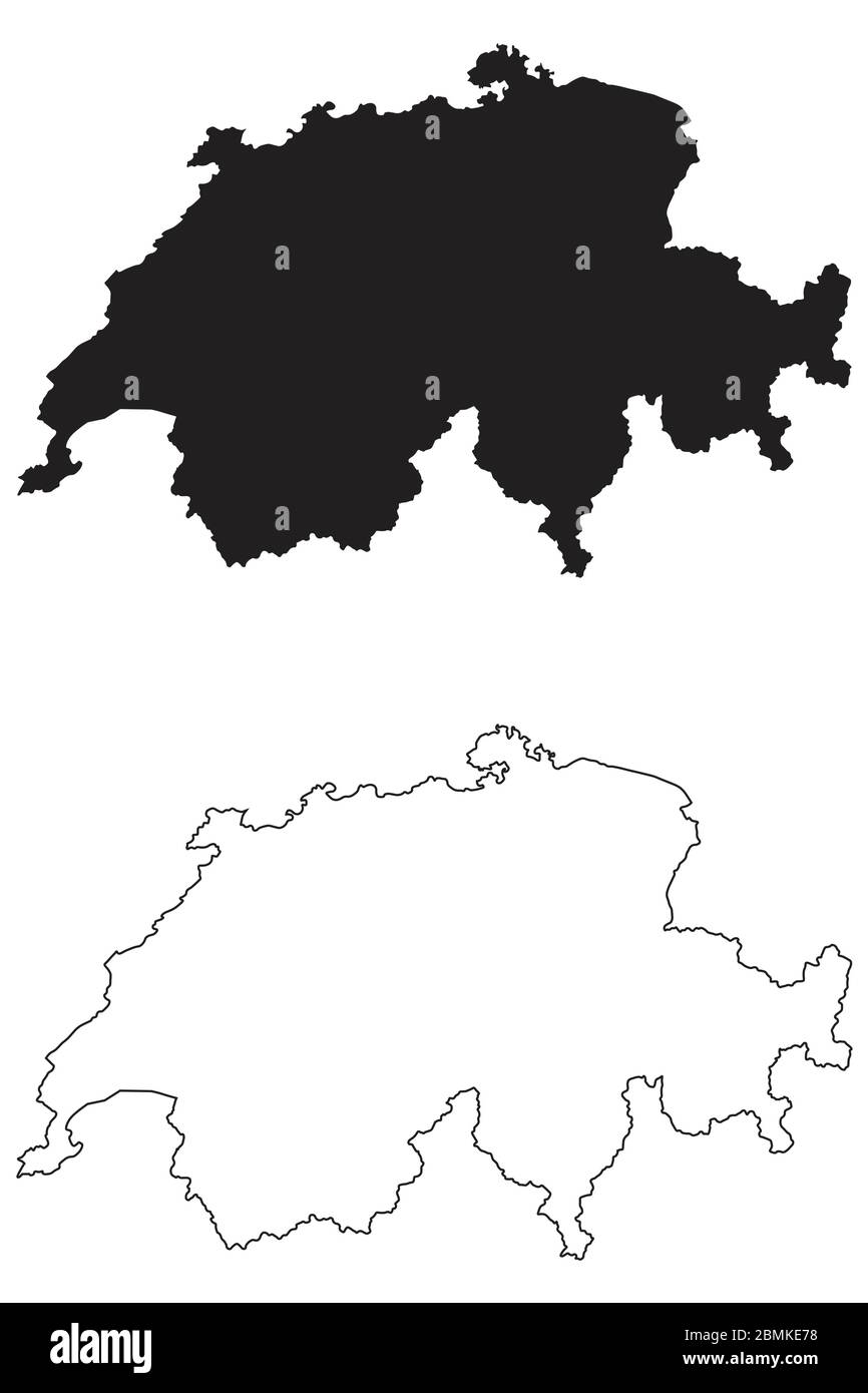 Mappa della Svizzera. Silhouette e profilo neri isolati su sfondo bianco. Vettore EPS Illustrazione Vettoriale