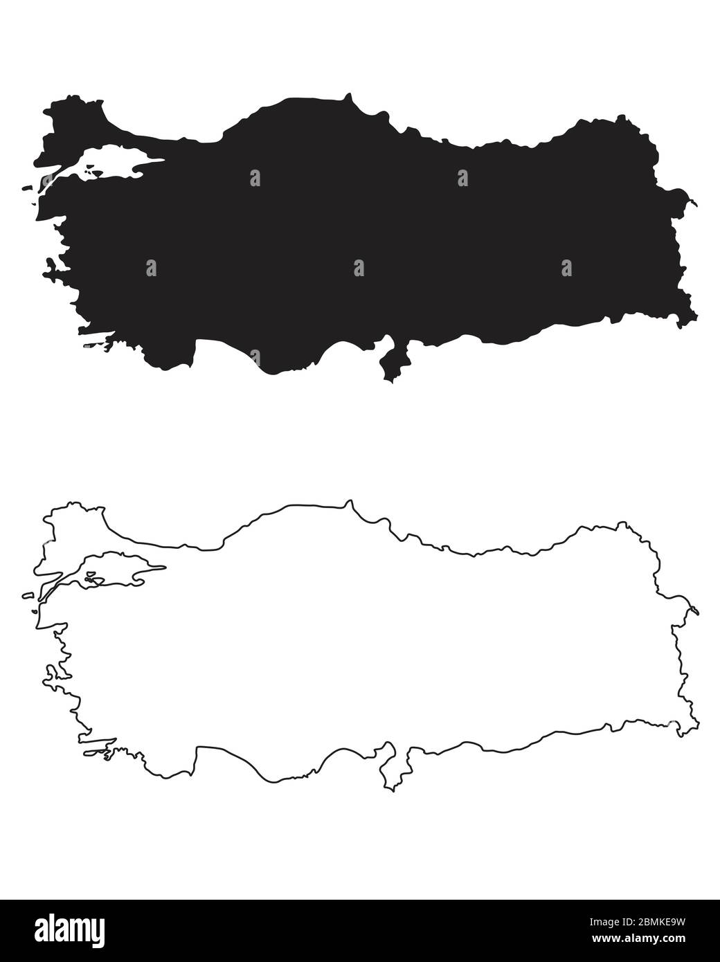 Mappa dei Paesi della Turchia. Silhouette e profilo neri isolati su sfondo bianco. Vettore EPS Illustrazione Vettoriale