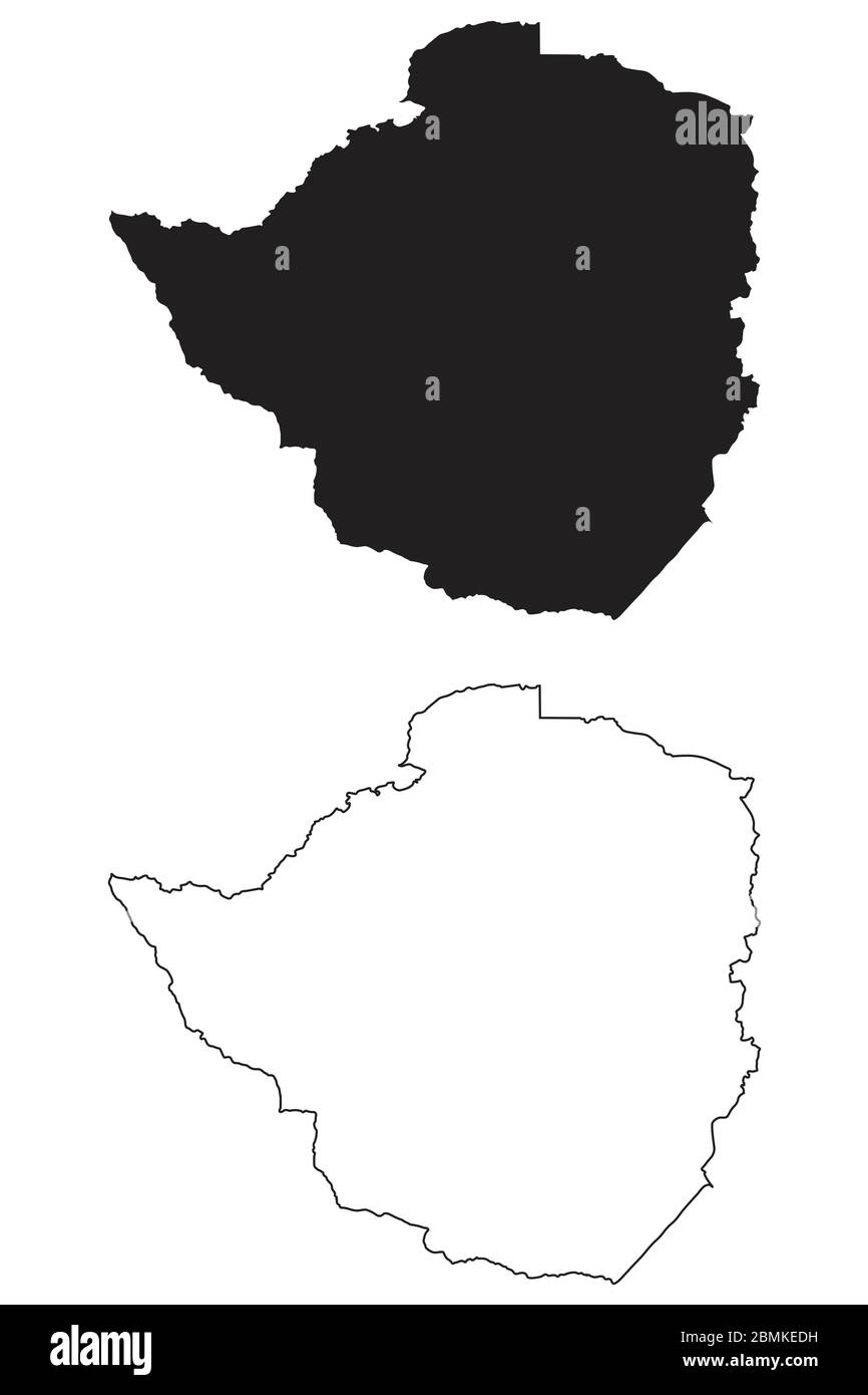 Mappa dei Paesi dello Zimbabwe. Silhouette e profilo neri isolati su sfondo bianco. Vettore EPS Illustrazione Vettoriale