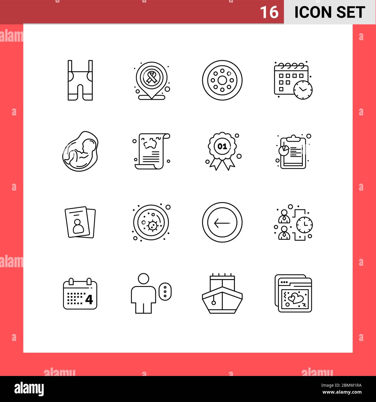 16 Set di profili universali per applicazioni Web e mobili elementi di progettazione vettoriale per incinta, bambino, accessori, tempo, calendario Illustrazione Vettoriale