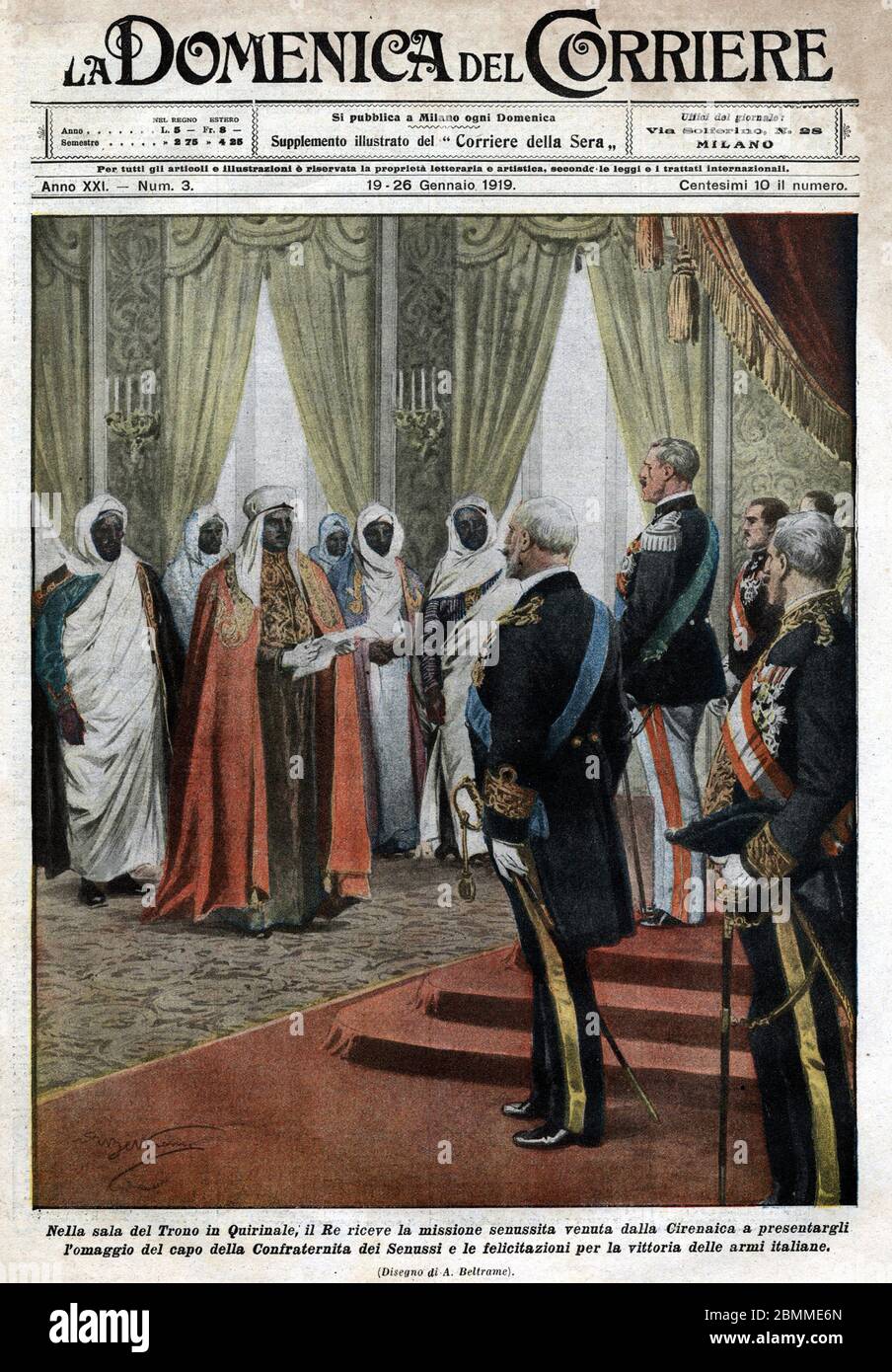 Dans la salle du trone au Palais Quirinale, le roi italie Victor Emmanuel III (Vittorio Emanuele) recoit la mission senoussiste de l Foto Stock