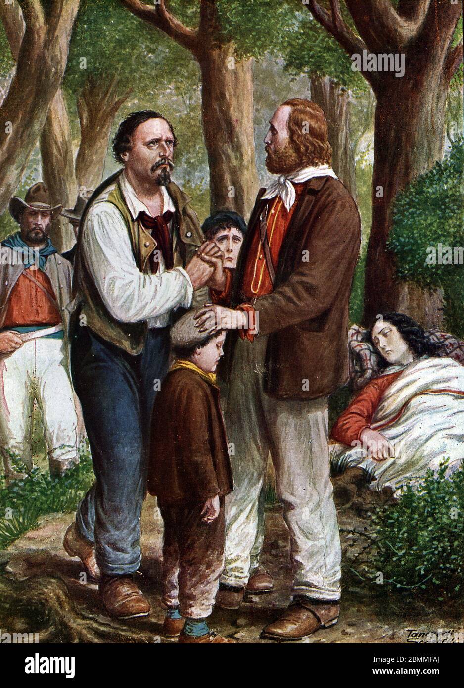 Risorgimento : Giuseppe Garibaldi patriote italien (1807-1882) congedie Angelo Brunetti dit Ciceruacchio a la mort d'Anita, aout 1849' (patriato italiano Foto Stock