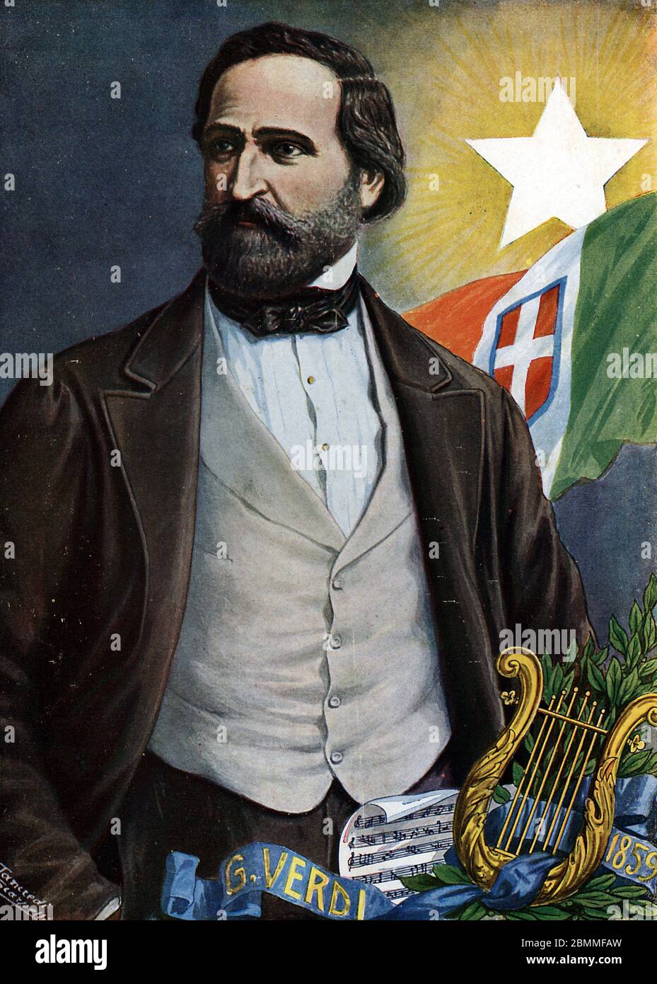 "Portrait du compositeur italien Giuseppe Verdi (1813-1901)" Illustrazione de Tancredi Scarpelli (1866-1937) tiree de 'Storia d'Italia' (Histoire-d'Ita Foto Stock