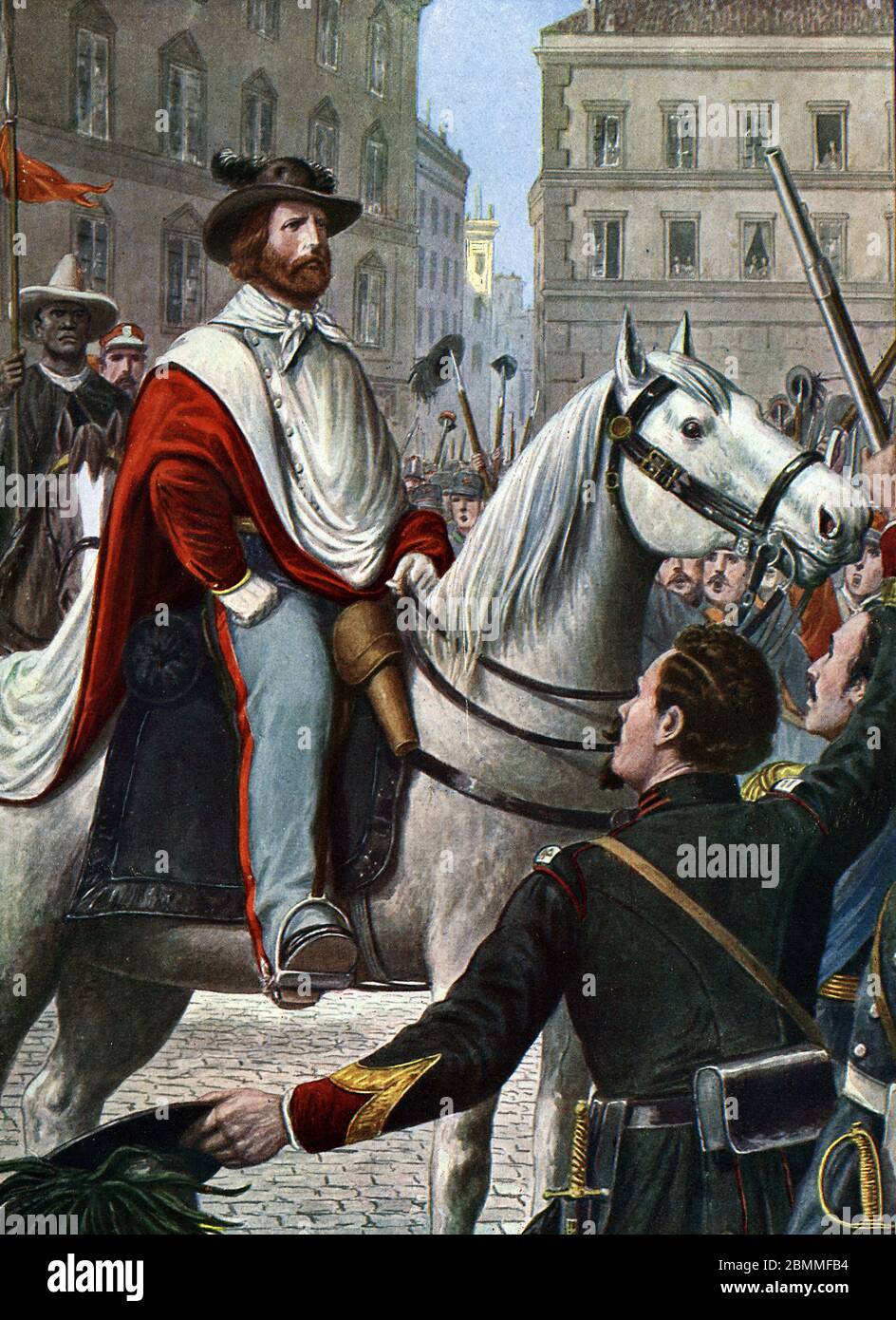 Risorgimento : Giuseppe Garibaldi patriote italien (1807-1882) penetra dans Rome en decembre 1848 ou sera proclamee la republique romaine' (pa Foto Stock