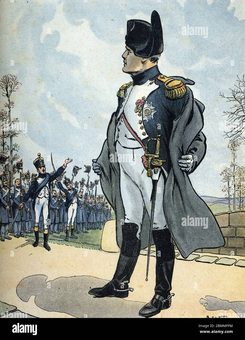 'Portrait de l'empereur Napoleon Ier (1769-1821) de retour de son exil a l'ile d'Elbe acclamato par sa garde en 1815' (imperatore francese Napoleone i acclamato Foto Stock