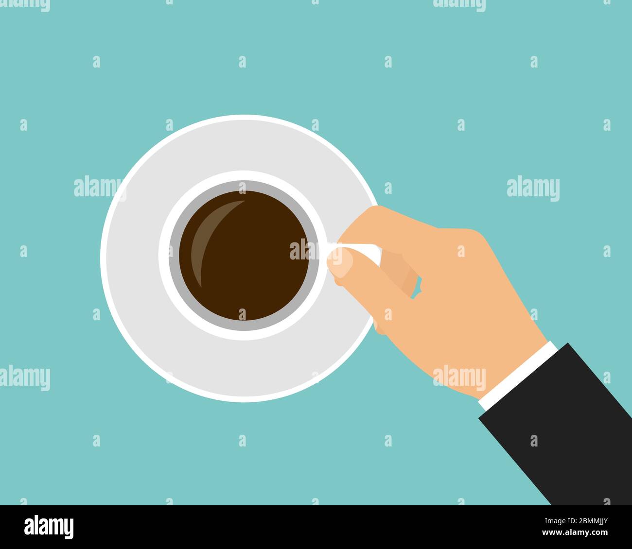 Disegno piano cartoon illustrazione di mano manager uomo tenendo tazza di caffè con piattino - vettore Illustrazione Vettoriale