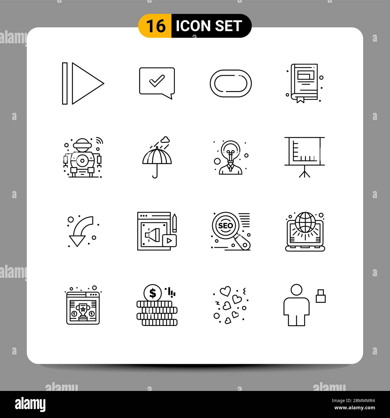 16 icone creative segni moderni e simboli di campeggio, tecnologia, istruzione, intelligente, robot Editable Vector Design Elements Illustrazione Vettoriale