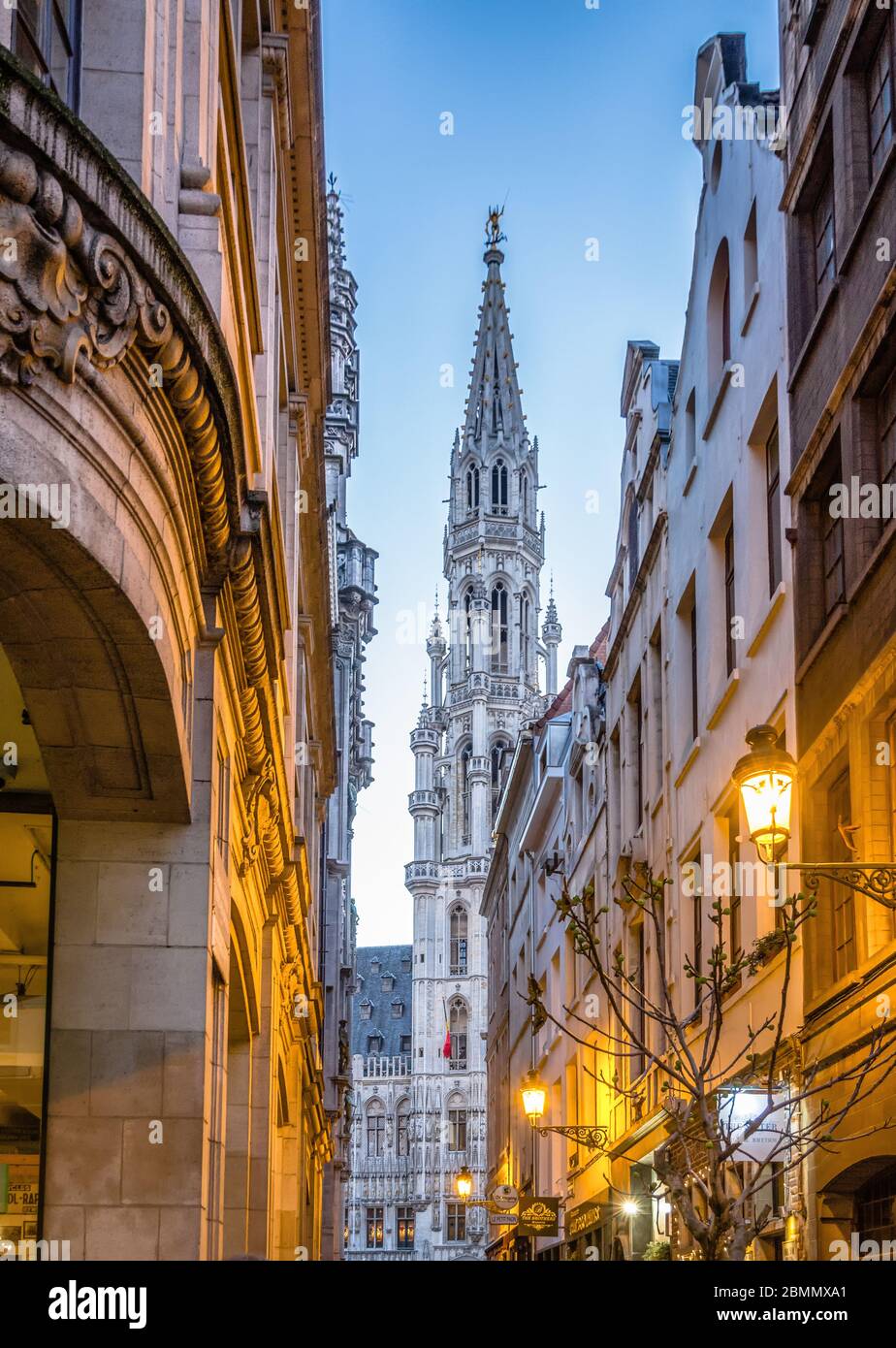 Paesaggio urbano della città di Bruxelles durante le vacanze di Natale, Bruxelles, Belgio Foto Stock
